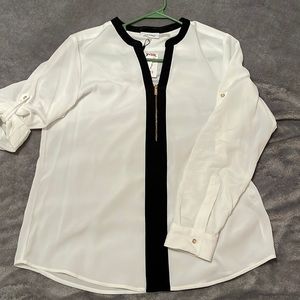 White blouse trimmed in black Calvin Klein size large